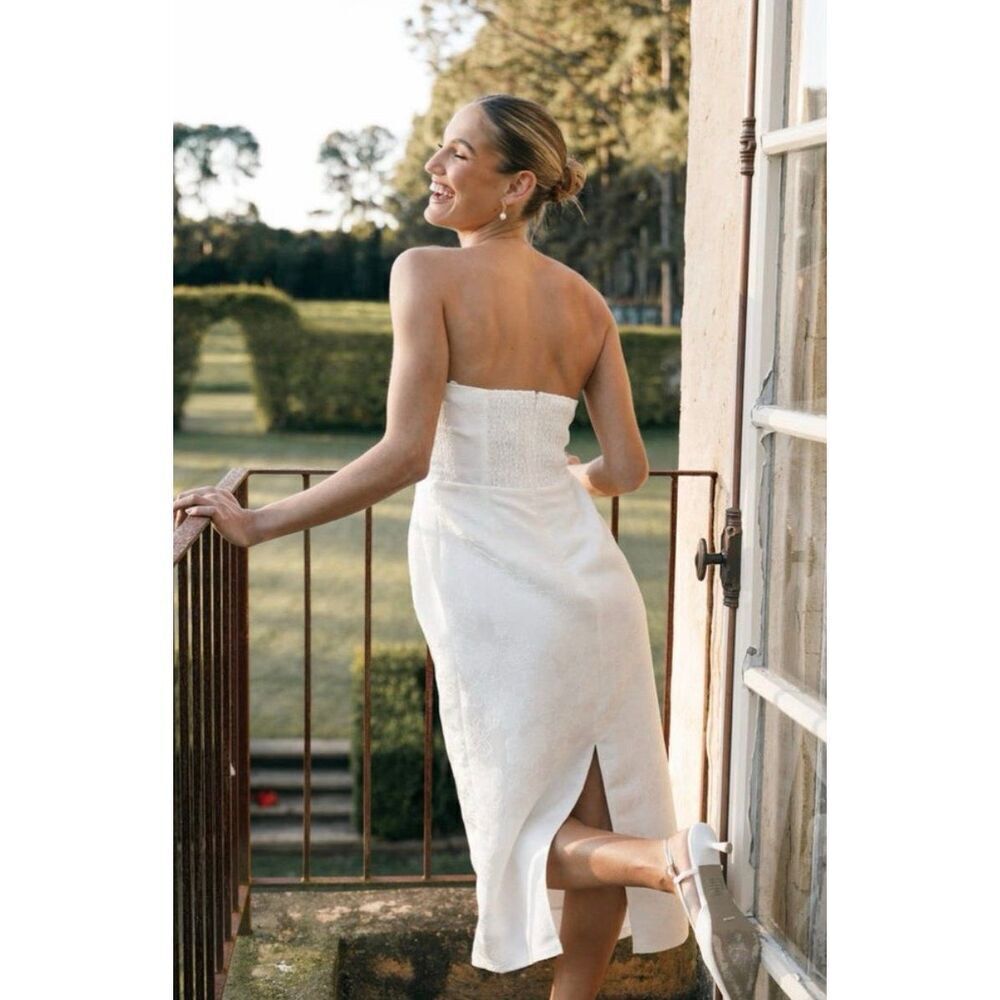 Petal & Pup Avah Strapless Floral Midi Dress in White Size S - Picture 4 of 12